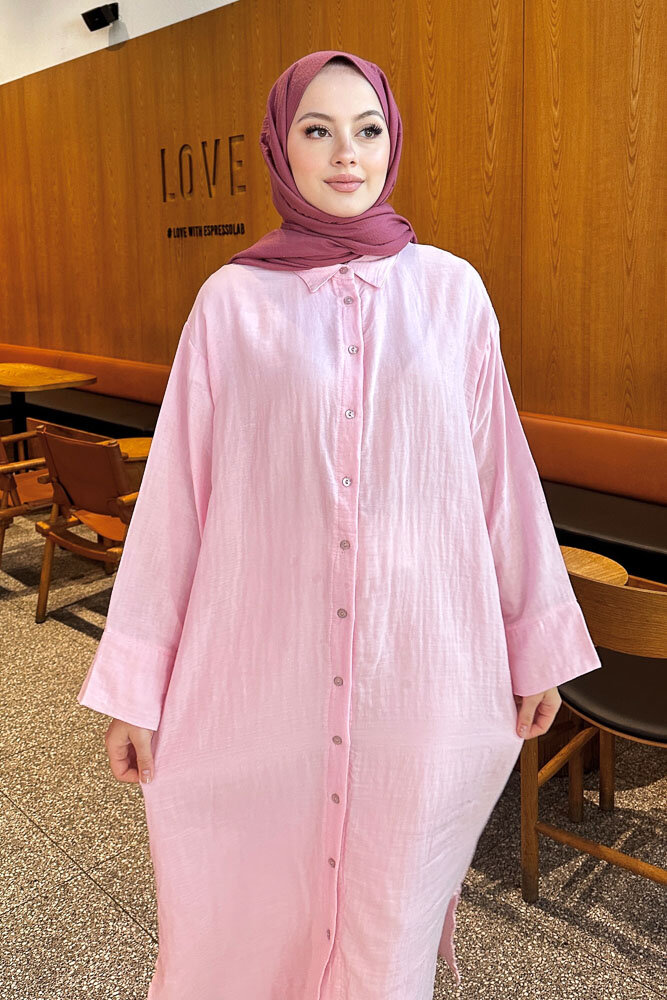Müslin Uzun Gömlek - Pembe - ENMA (1)