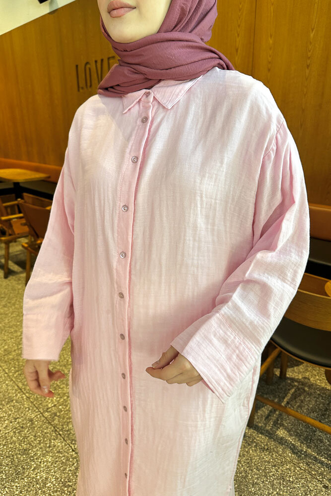 Müslin Uzun Gömlek - Pembe - 7