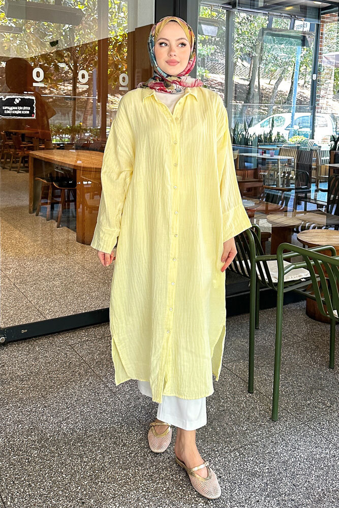 Müslin Uzun Gömlek - Sarı - ENMA (3)