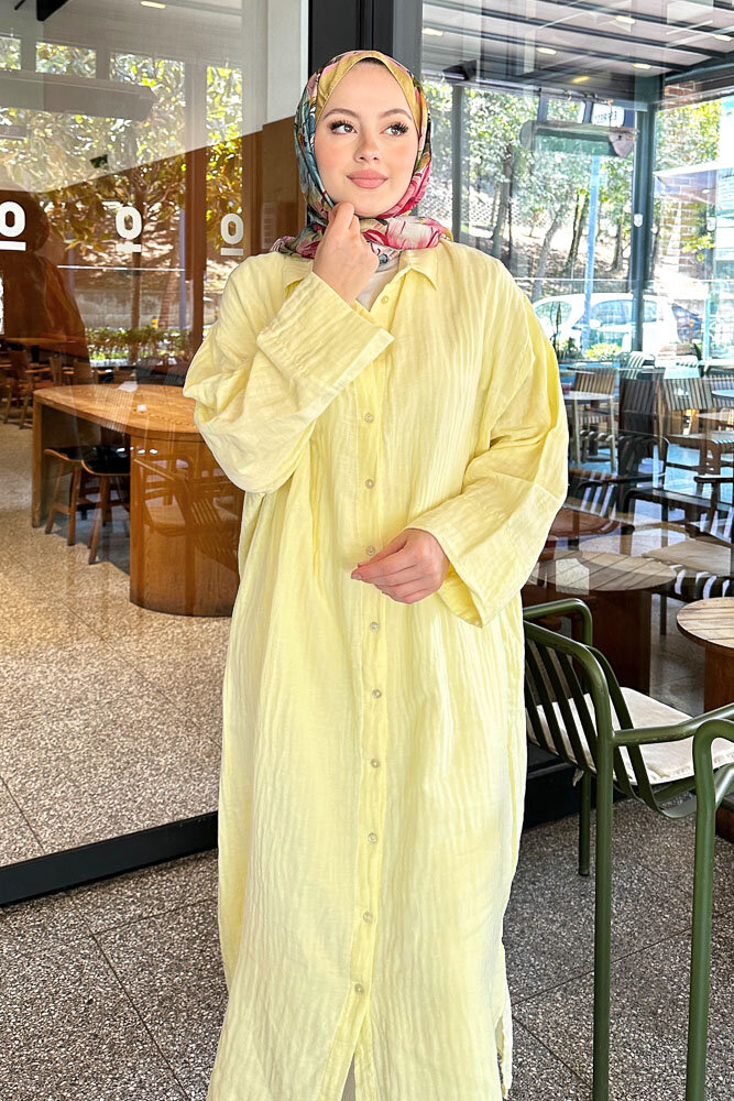 Müslin Uzun Gömlek - Sarı - ENMA (2)