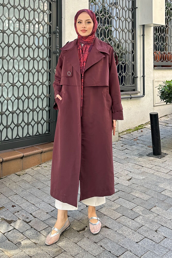 Myra Çift Rüzgarlıklı Trençkot - Burgonya 