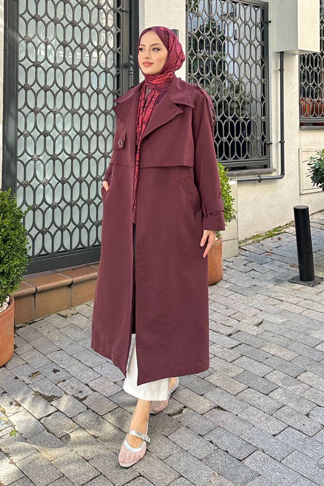 Myra Çift Rüzgarlıklı Trençkot - Burgonya - 9