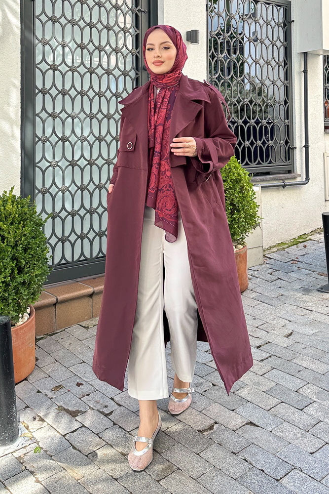 Myra Çift Rüzgarlıklı Trençkot - Burgonya - 6
