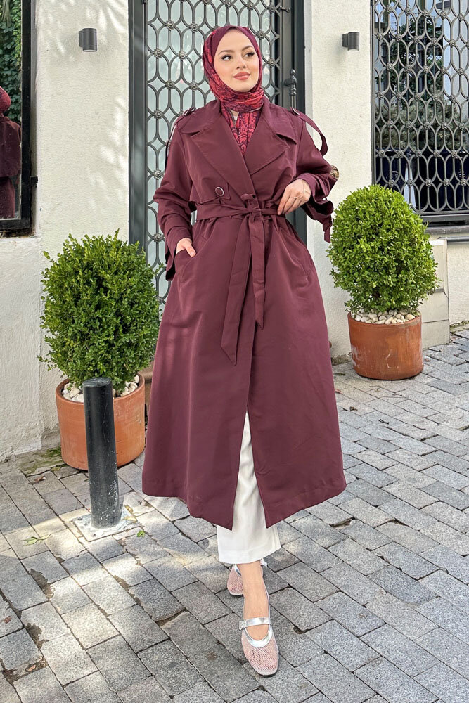Myra Çift Rüzgarlıklı Trençkot - Burgonya - 2