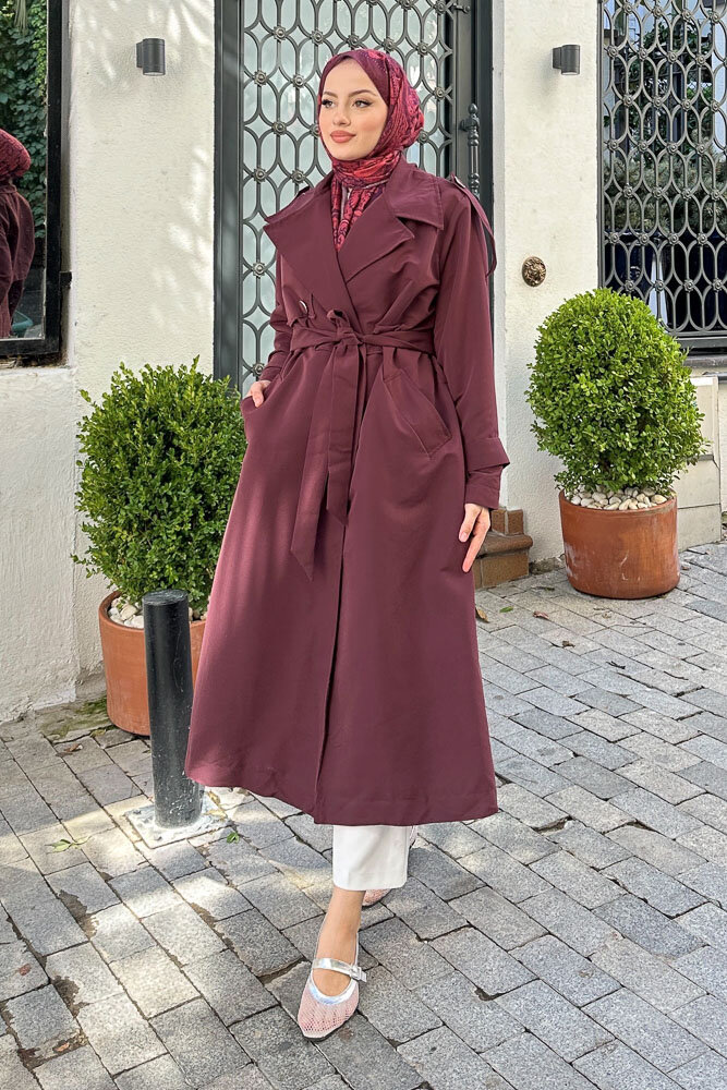 Myra Çift Rüzgarlıklı Trençkot - Burgonya - 10