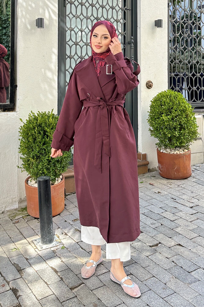 Myra Çift Rüzgarlıklı Trençkot - Burgonya - 7
