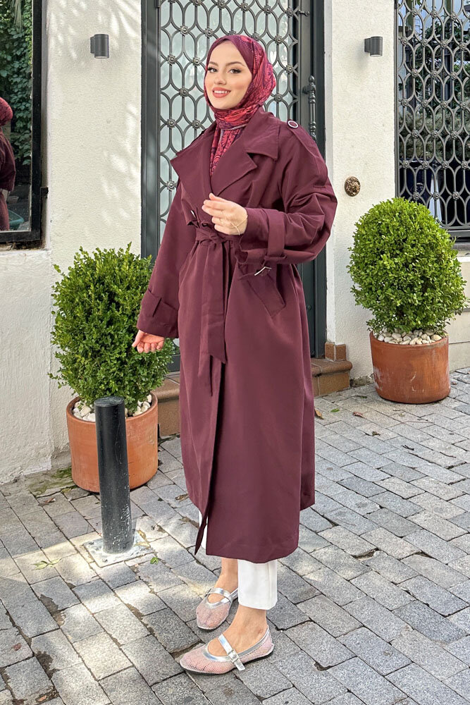 Myra Çift Rüzgarlıklı Trençkot - Burgonya - 5