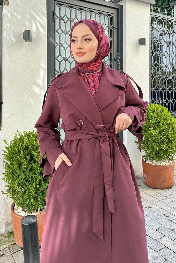 Myra Çift Rüzgarlıklı Trençkot - Burgonya - HENZA (3)