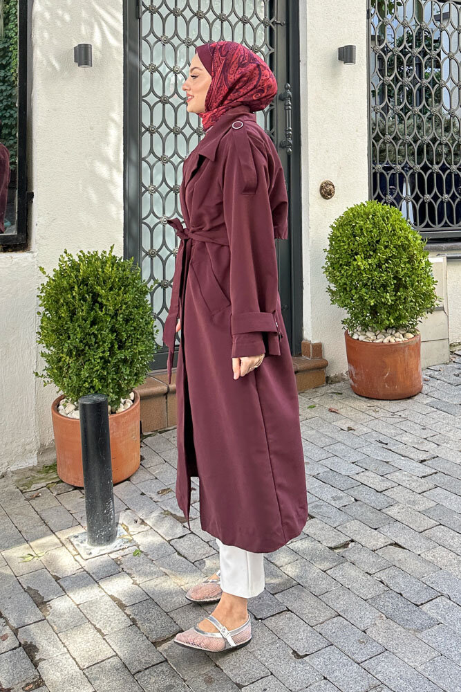 Myra Çift Rüzgarlıklı Trençkot - Burgonya - 3