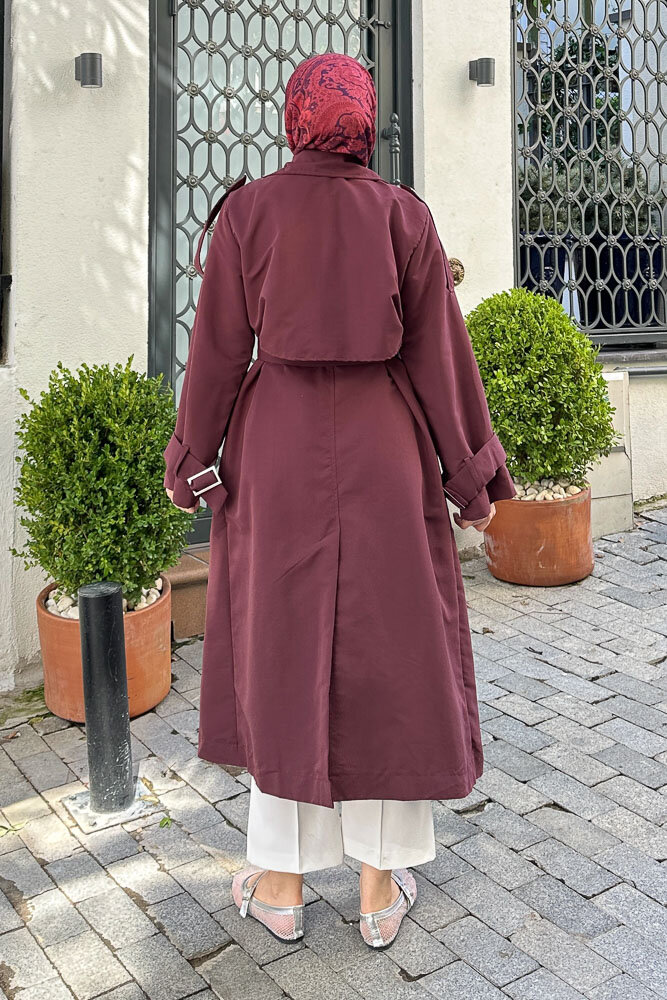 Myra Çift Rüzgarlıklı Trençkot - Burgonya - 8