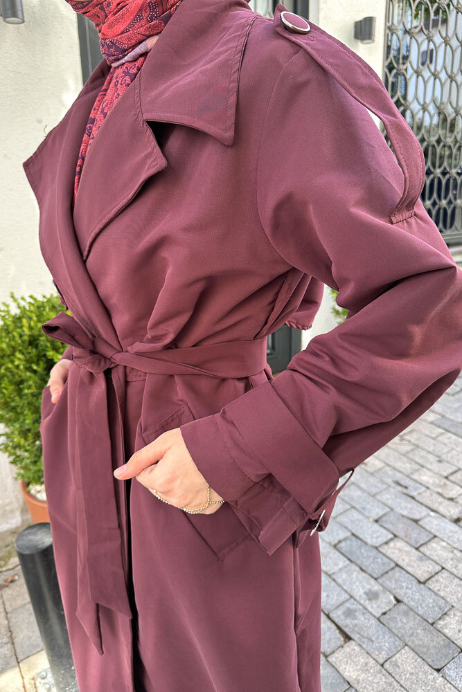 Myra Çift Rüzgarlıklı Trençkot - Burgonya - 12