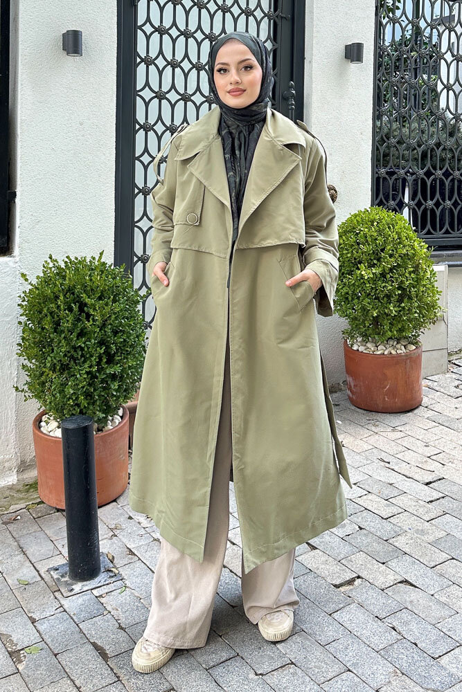 Myra Çift Rüzgarlıklı Trençkot - Küf Yeşili - 2