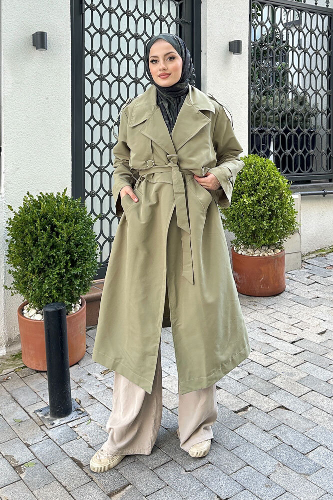 Myra Çift Rüzgarlıklı Trençkot - Küf Yeşili - 7