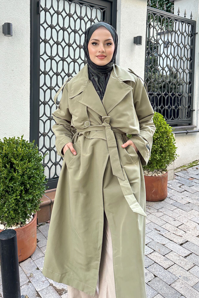Myra Çift Rüzgarlıklı Trençkot - Küf Yeşili - 4