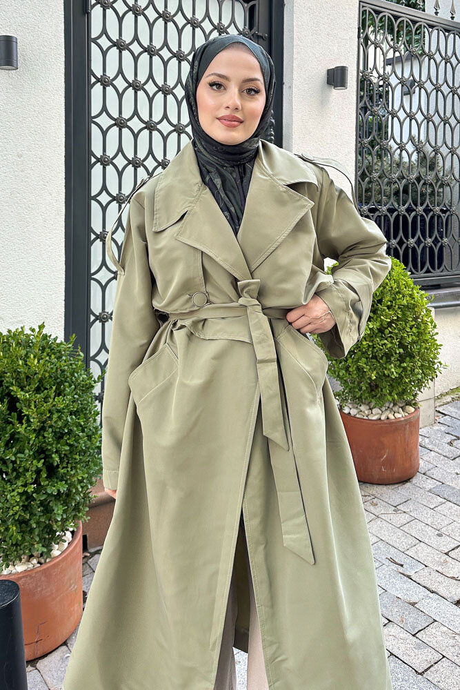 Myra Çift Rüzgarlıklı Trençkot - Küf Yeşili - 6