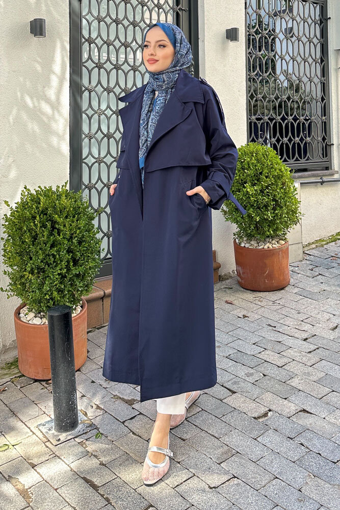 Myra Çift Rüzgarlıklı Trençkot - Lacivert - 1