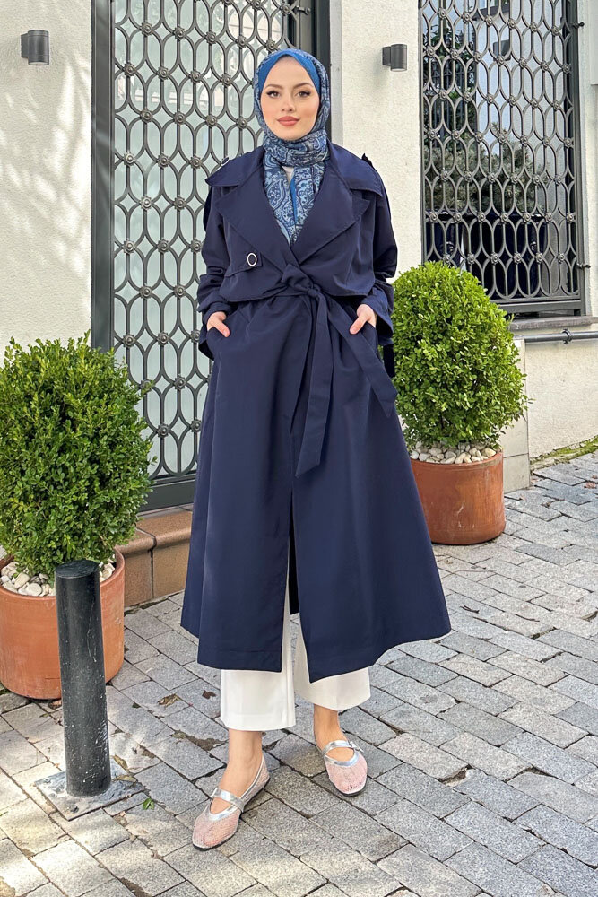 Myra Çift Rüzgarlıklı Trençkot - Lacivert - 2
