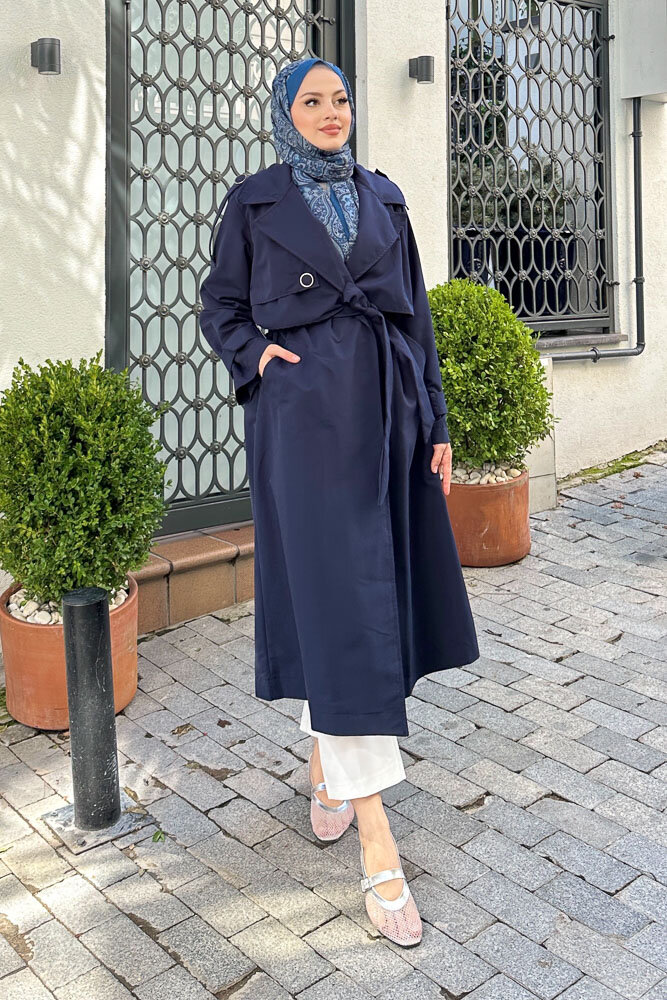 Myra Çift Rüzgarlıklı Trençkot - Lacivert - 5