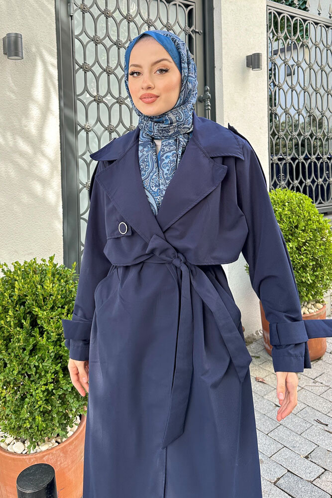 Myra Çift Rüzgarlıklı Trençkot - Lacivert - 4