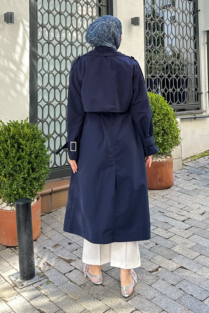Myra Çift Rüzgarlıklı Trençkot - Lacivert - 8