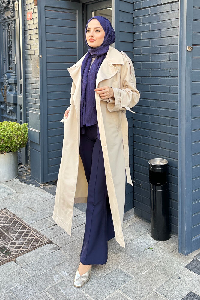 Myra Çift Rüzgarlıklı Trençkot - Taş Rengi - HENZA (5)