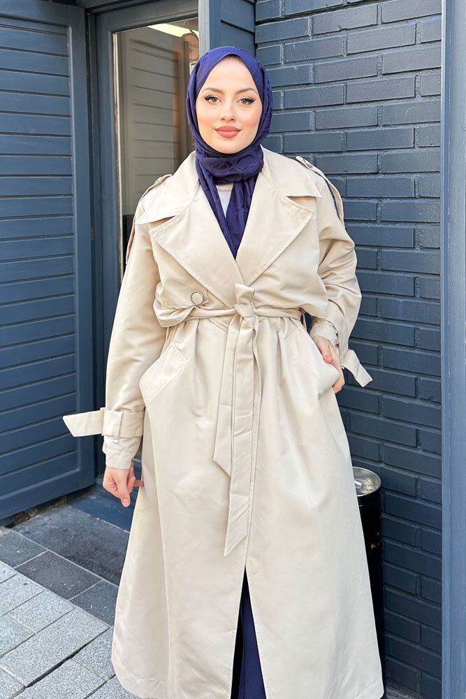 Myra Çift Rüzgarlıklı Trençkot - Taş Rengi - HENZA (2)
