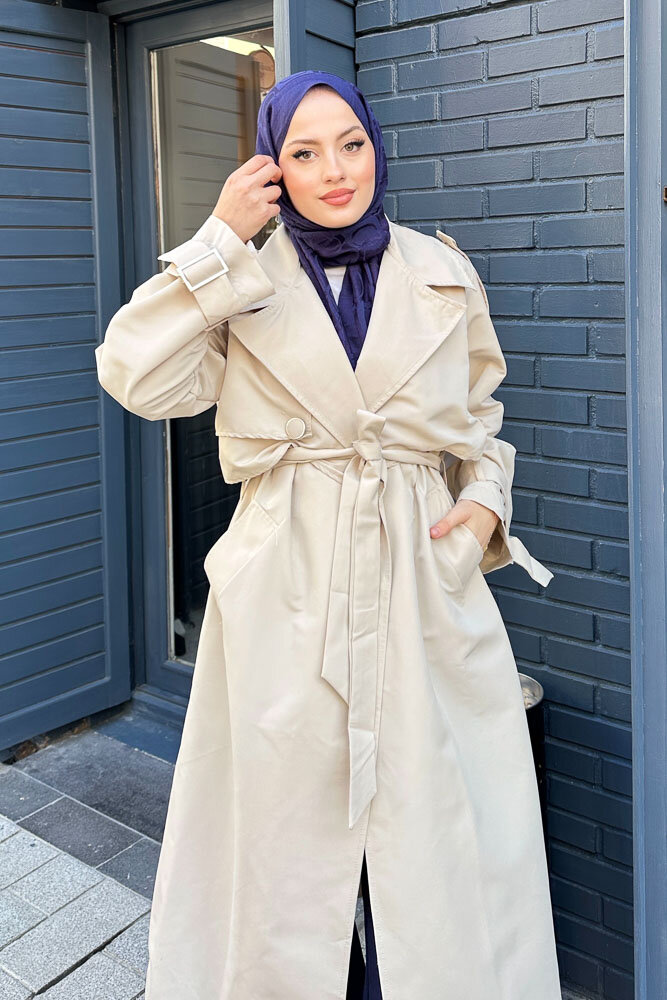 Myra Çift Rüzgarlıklı Trençkot - Taş Rengi - HENZA (3)