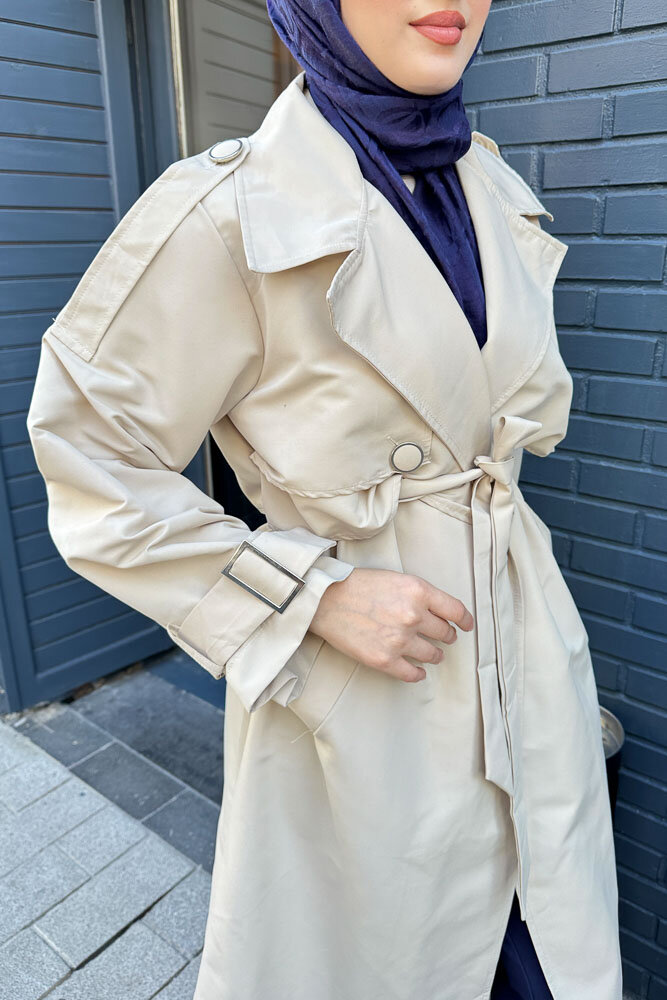 Myra Çift Rüzgarlıklı Trençkot - Taş Rengi - 8