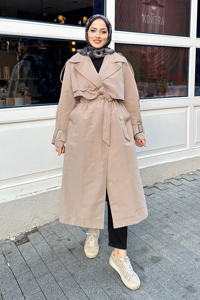 Myra Çift Rüzgarlıklı Trençkot - Vizon - HENZA (3)