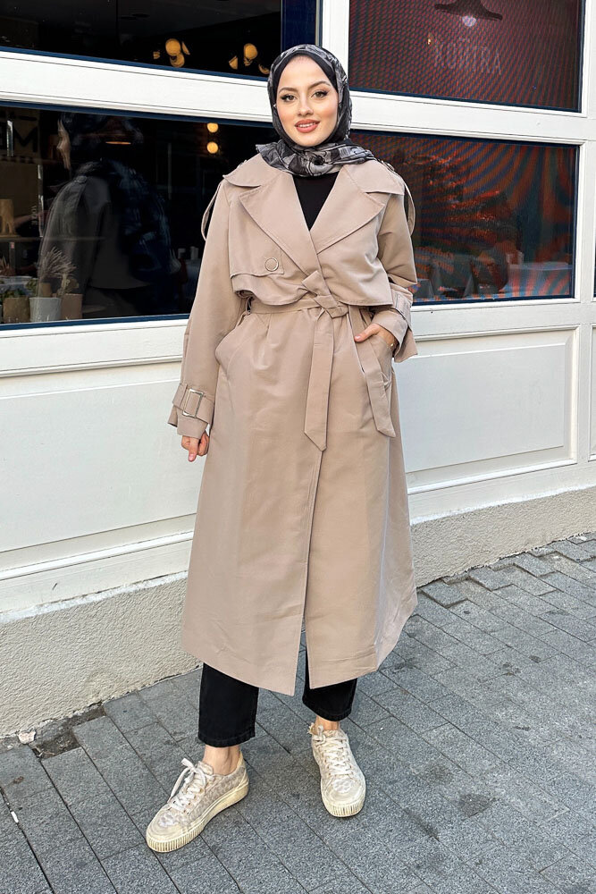 Myra Çift Rüzgarlıklı Trençkot - Vizon - HENZA (5)