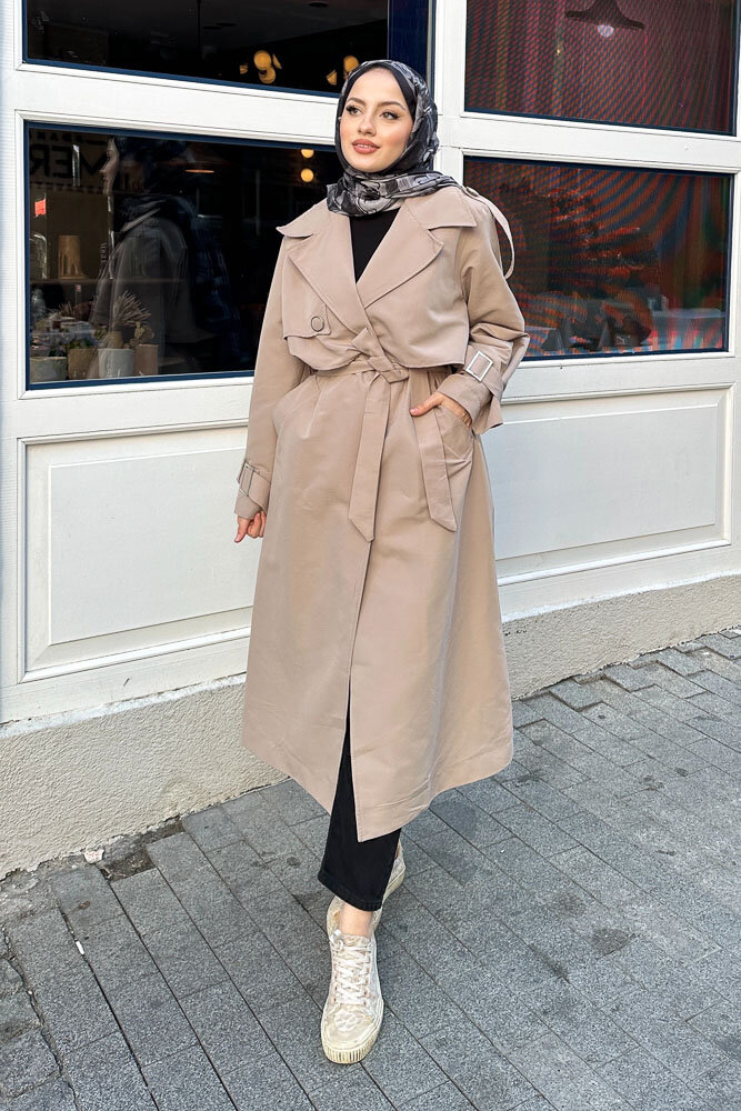 Myra Çift Rüzgarlıklı Trençkot - Vizon - HENZA (1)