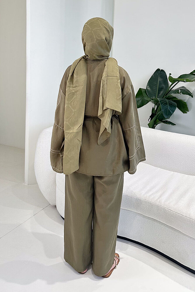 Nakış Detaylı Tesla Takım - Haki - 8