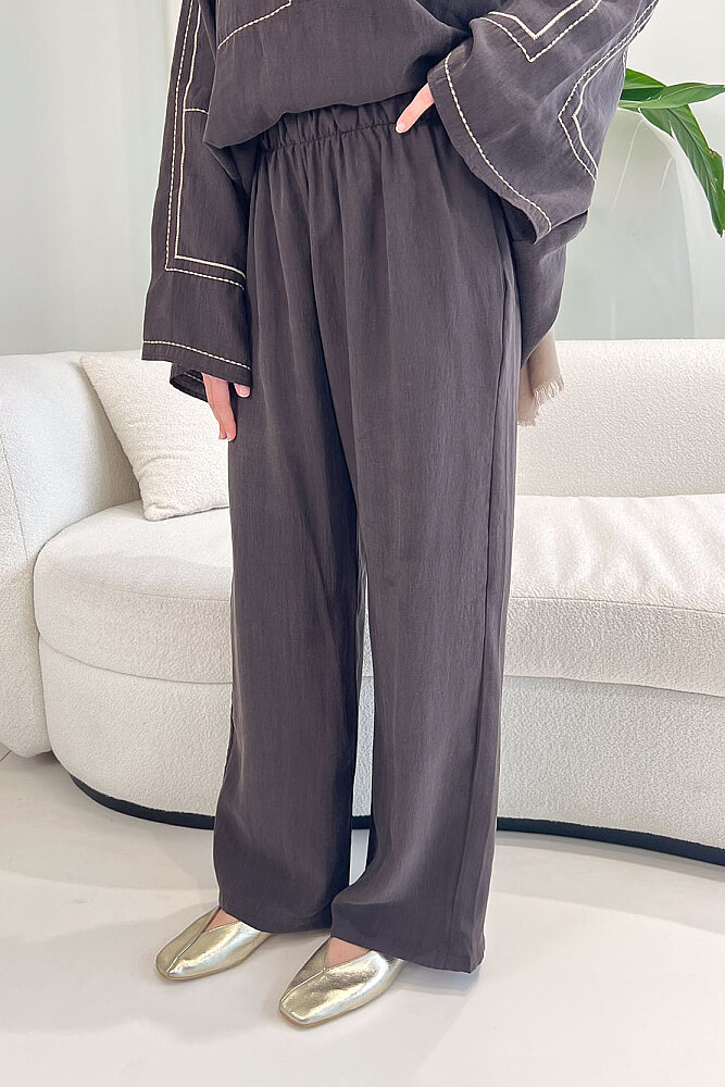 Nakış Detaylı Tesla Takım - Kahverengi - 6