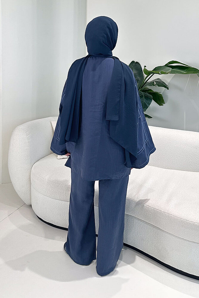 Nakış Detaylı Tesla Takım - Lacivert - 8