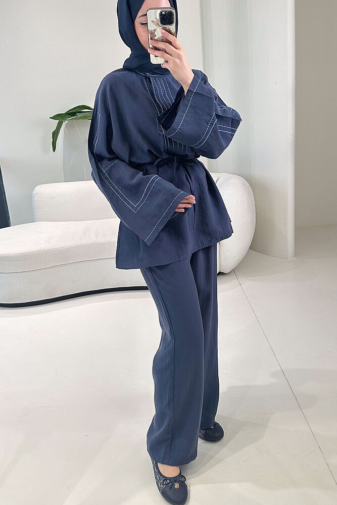 Nakış Detaylı Tesla Takım - Lacivert - 7