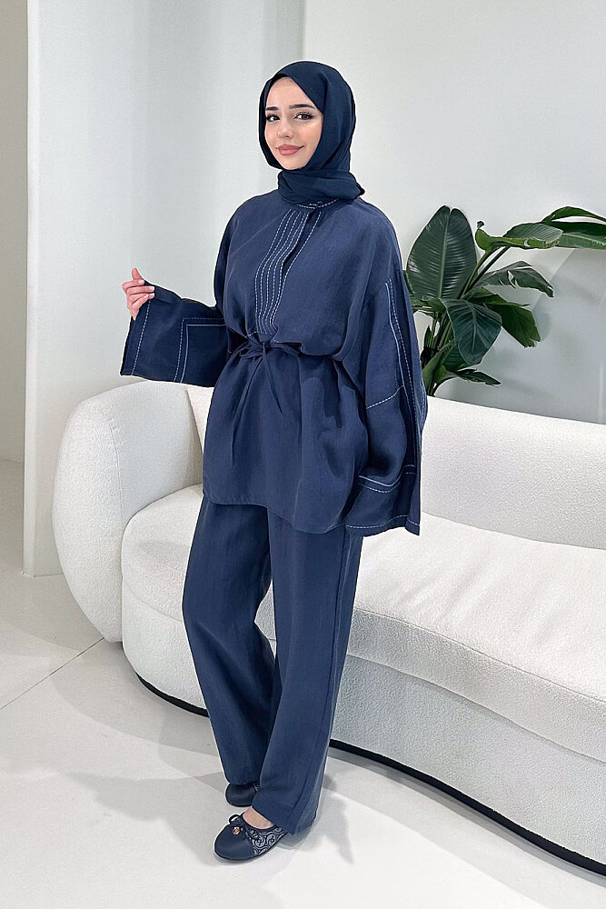 Nakış Detaylı Tesla Takım - Lacivert - ENMA (4)