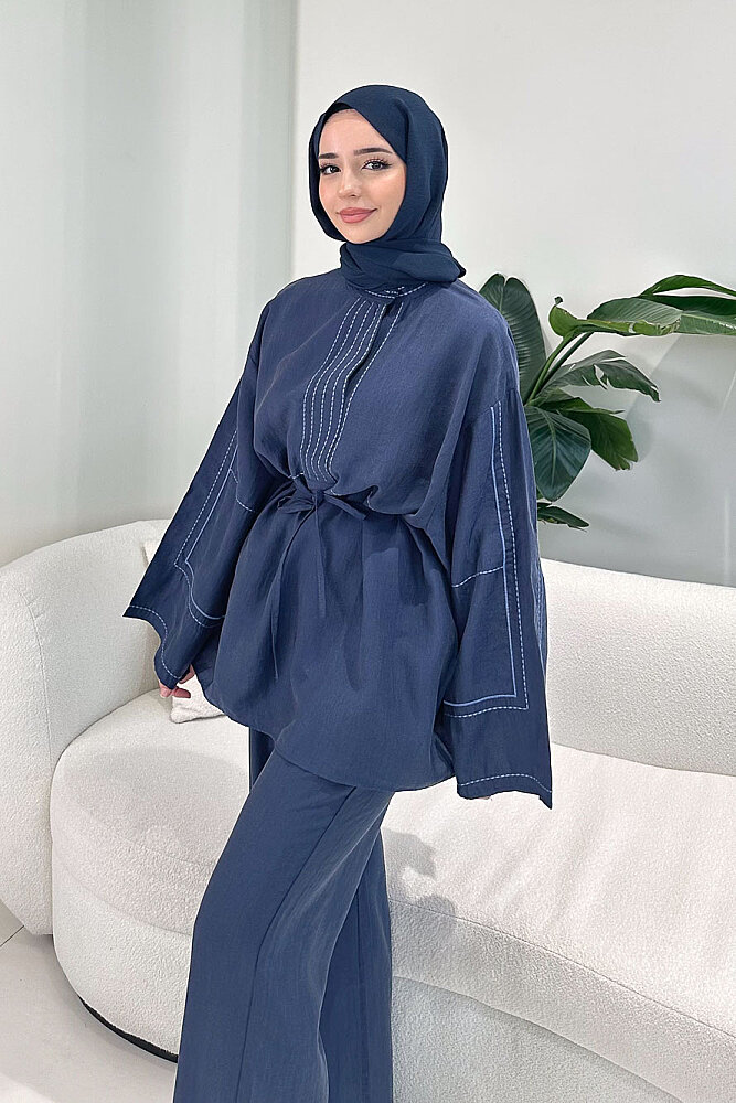 Nakış Detaylı Tesla Takım - Lacivert - ENMA (2)