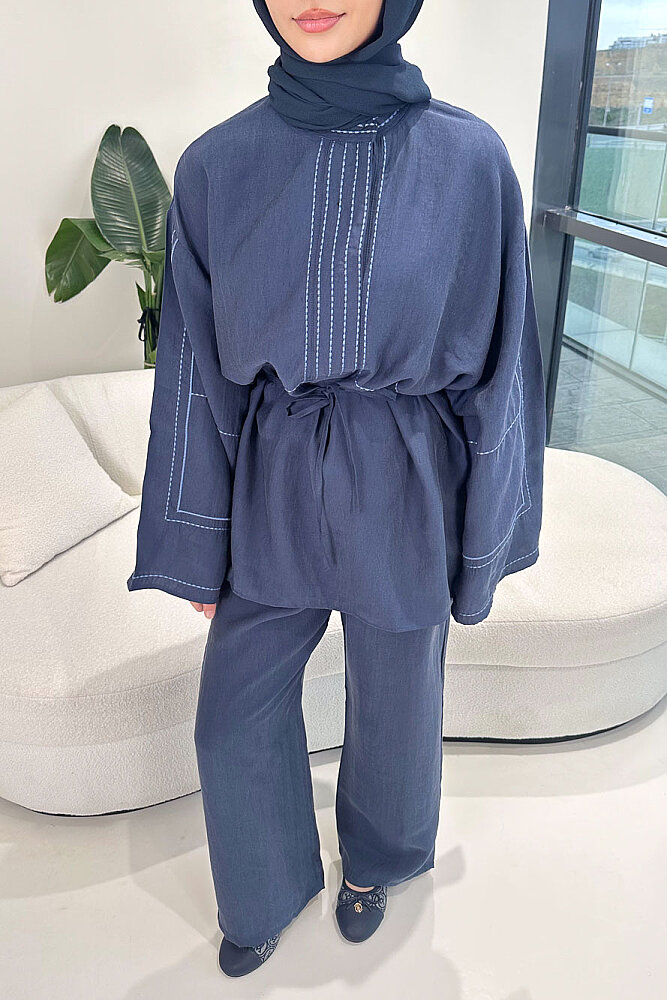 Nakış Detaylı Tesla Takım - Lacivert - 4