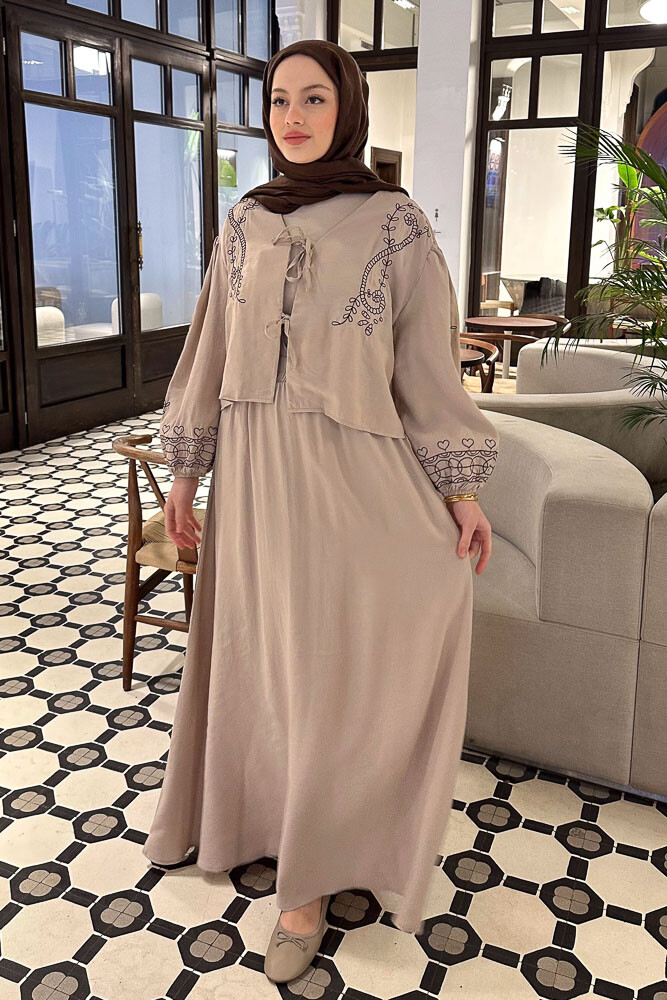 Nakışlı Etek Takım - Bej - ENMA (4)