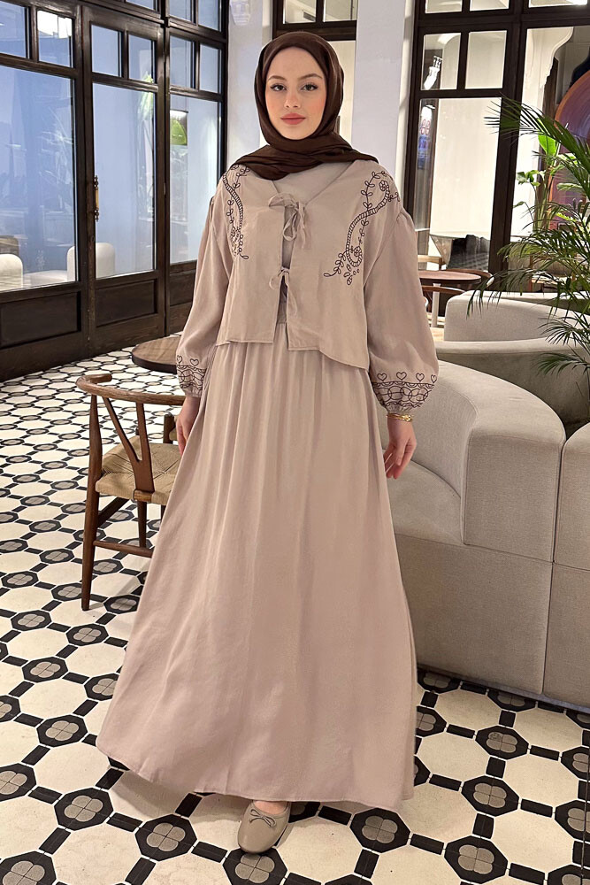 Nakışlı Etek Takım - Bej - ENMA (2)