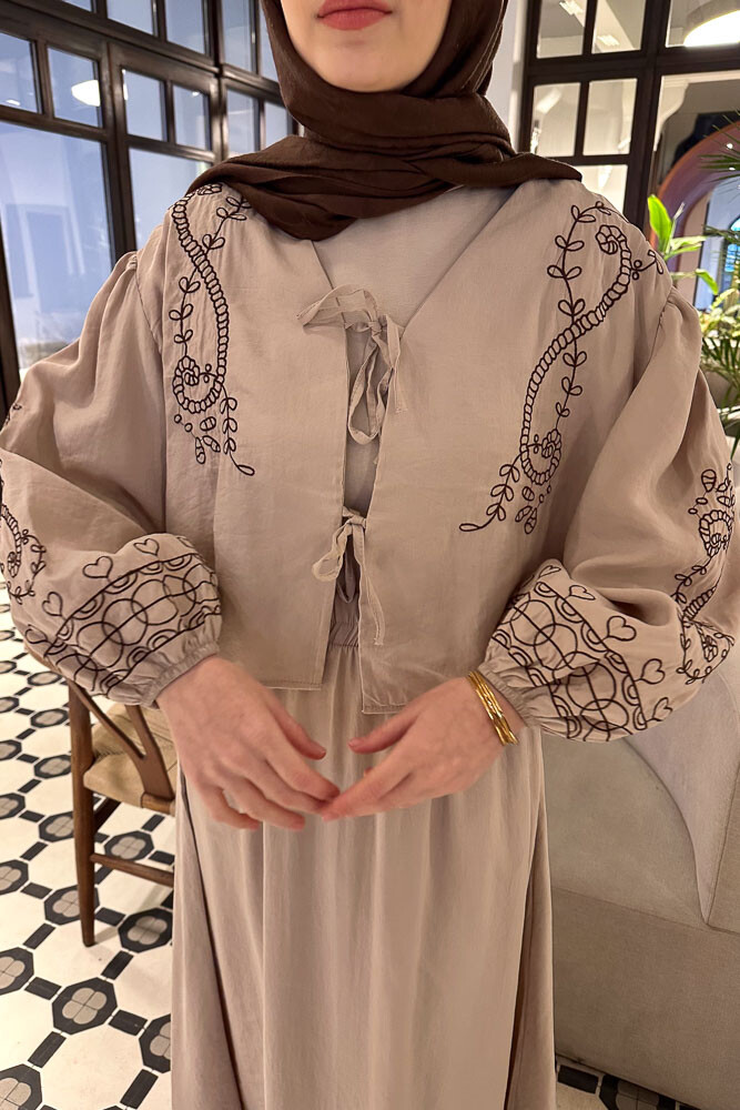 Nakışlı Etek Takım - Bej - ENMA (3)
