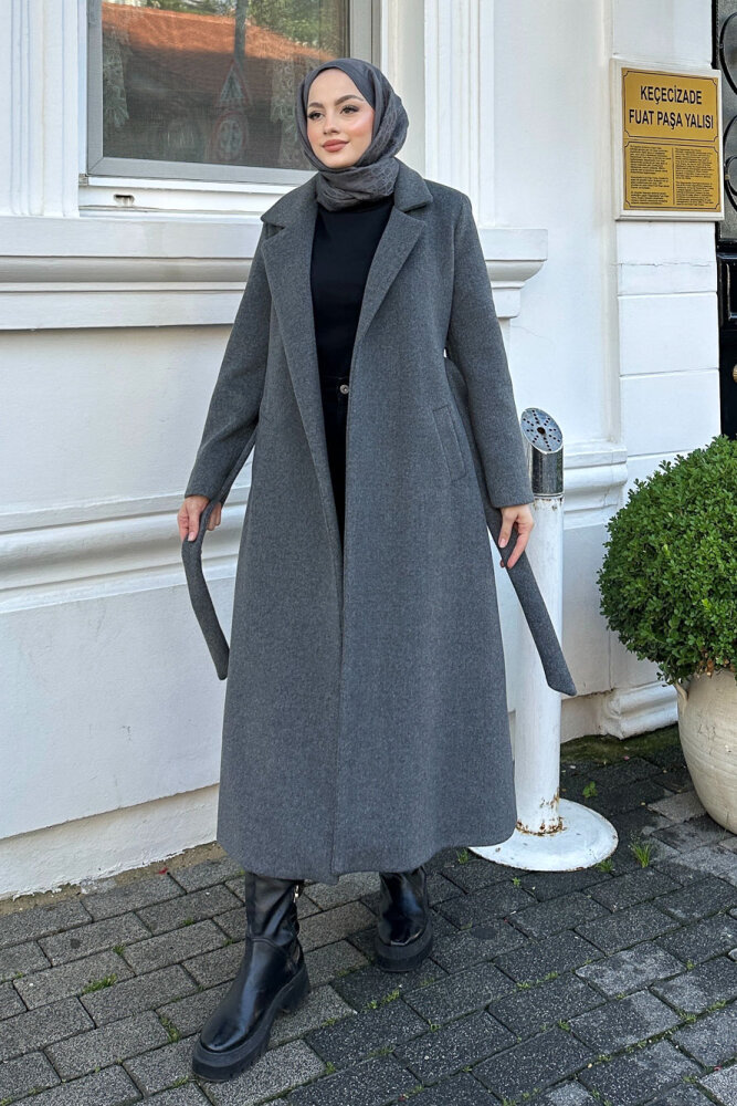 Narin Tam Boy Kaşe Kaban - Antrasit - 2