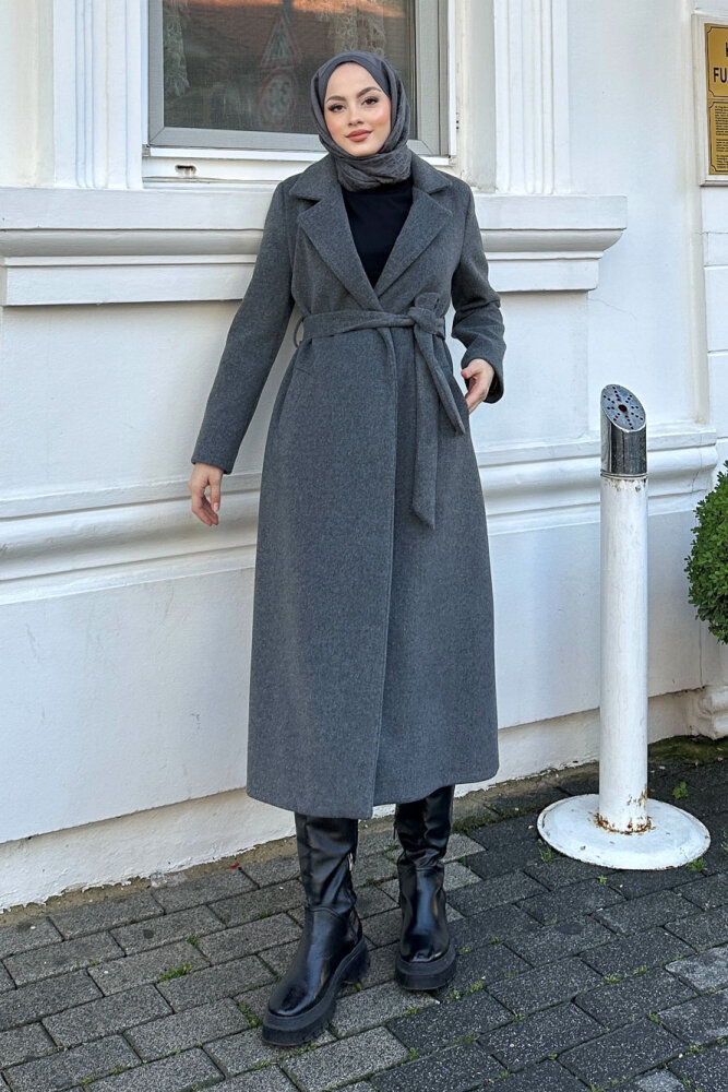 Narin Tam Boy Kaşe Kaban - Antrasit - 1