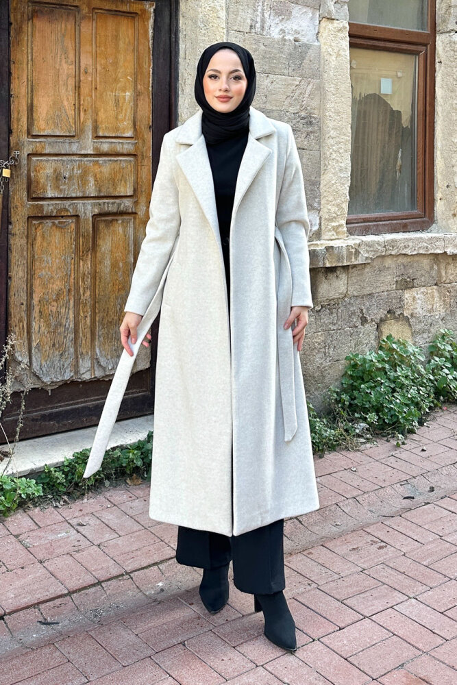 Narin Tam Boy Kaşe Kaban - Bej - 1