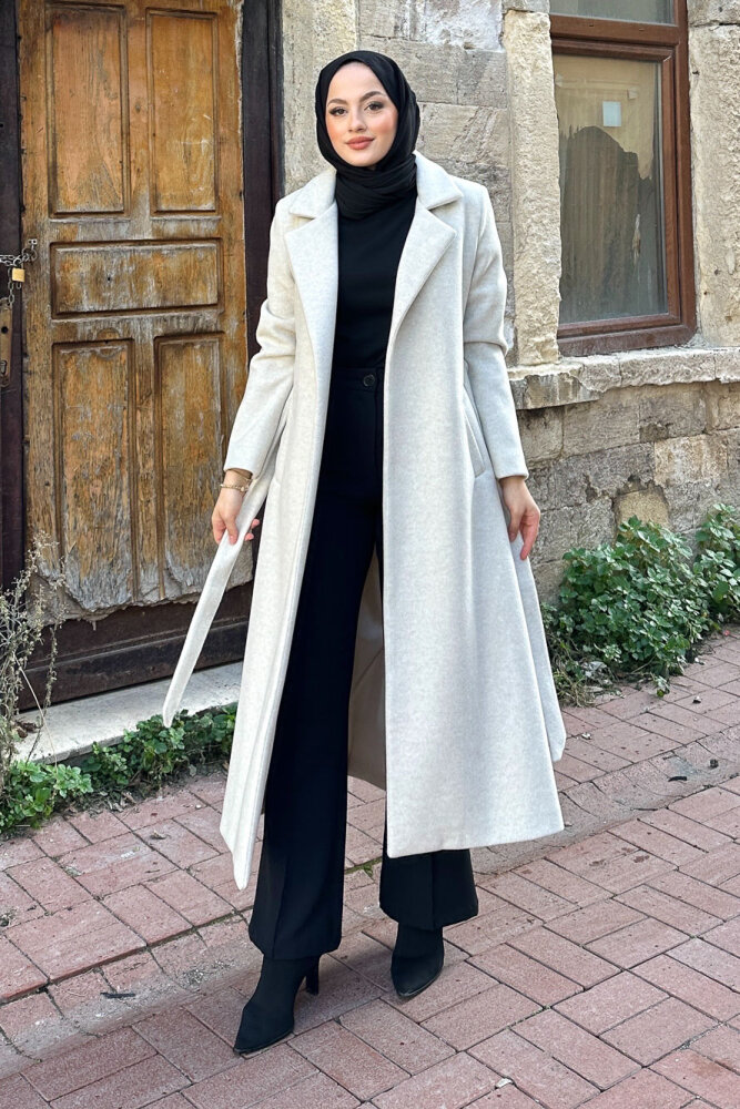 Narin Tam Boy Kaşe Kaban - Bej - 4