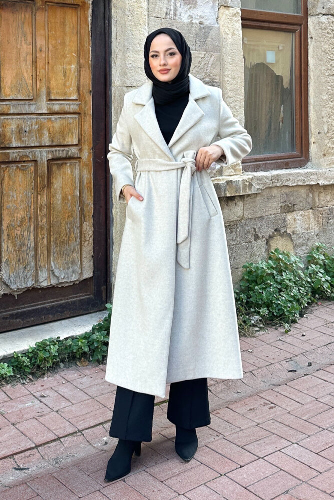 Narin Tam Boy Kaşe Kaban - Bej - 5