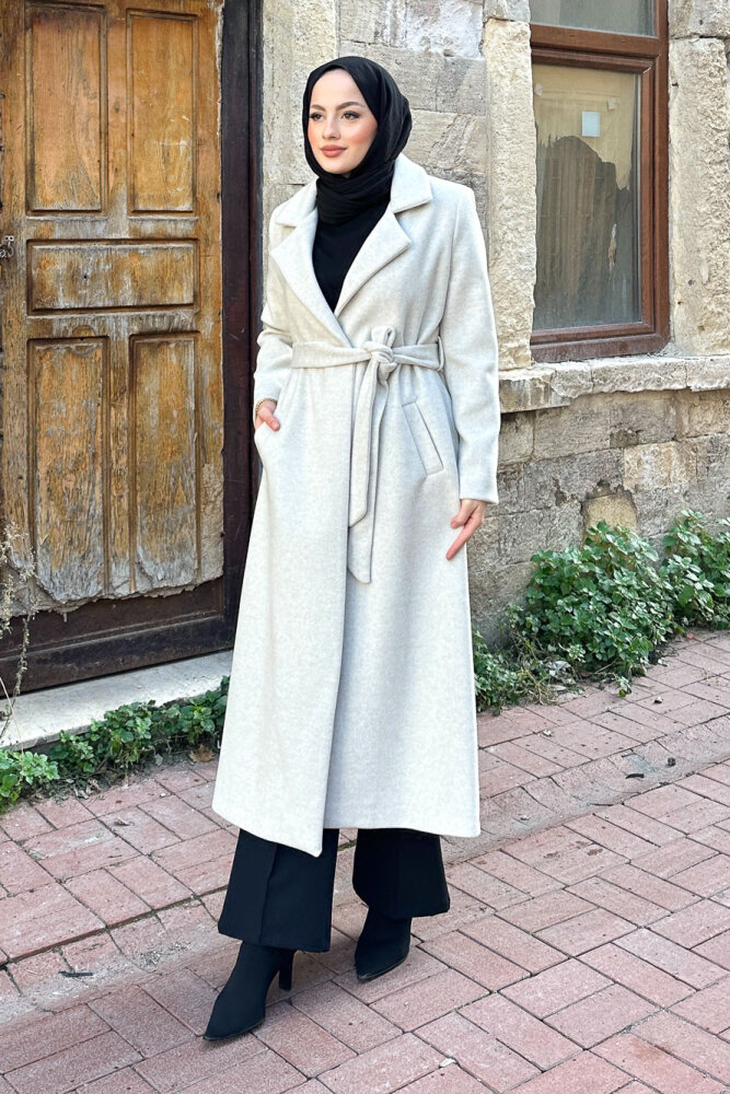 Narin Tam Boy Kaşe Kaban - Bej - 7