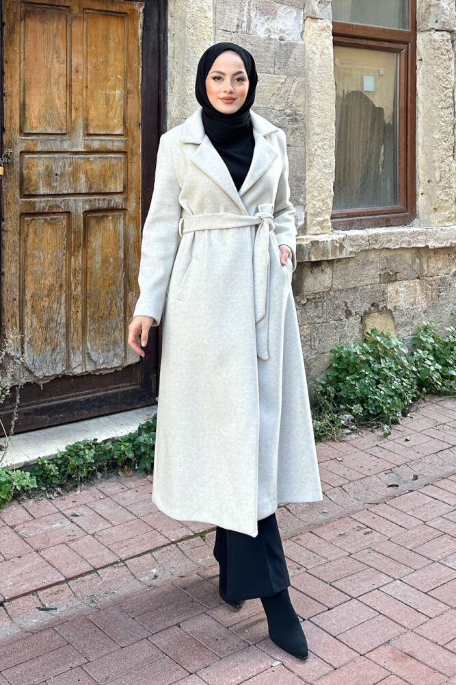 Narin Tam Boy Kaşe Kaban - Bej - 2