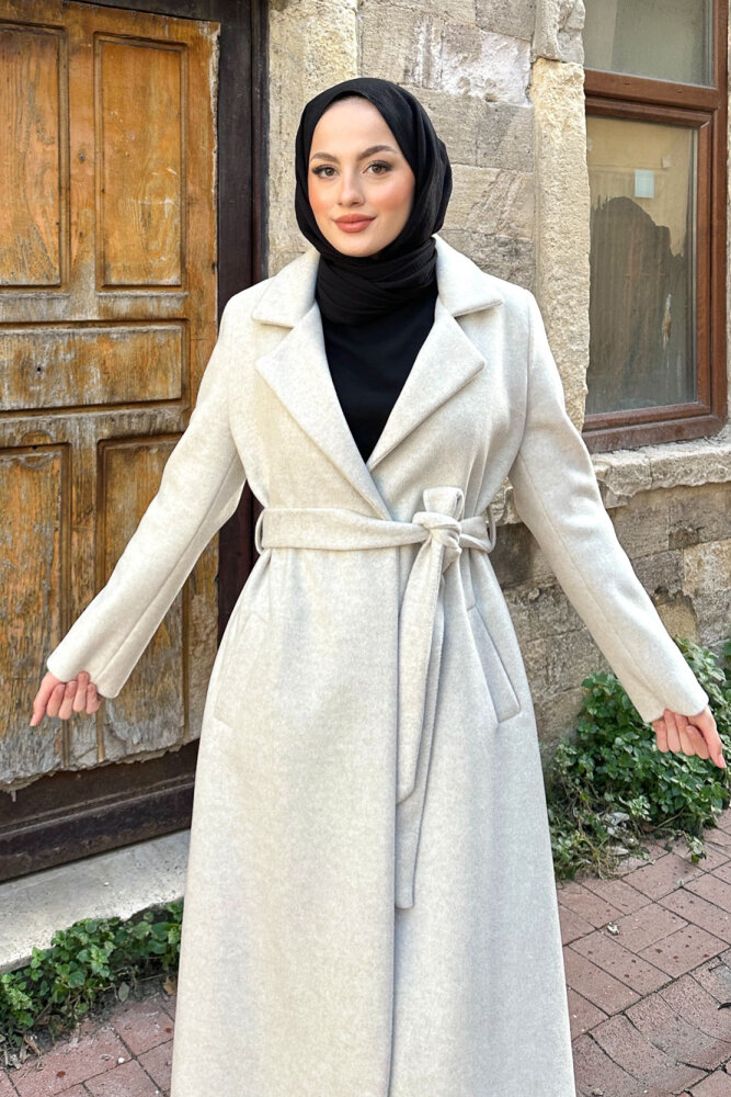 Narin Tam Boy Kaşe Kaban - Bej - 3