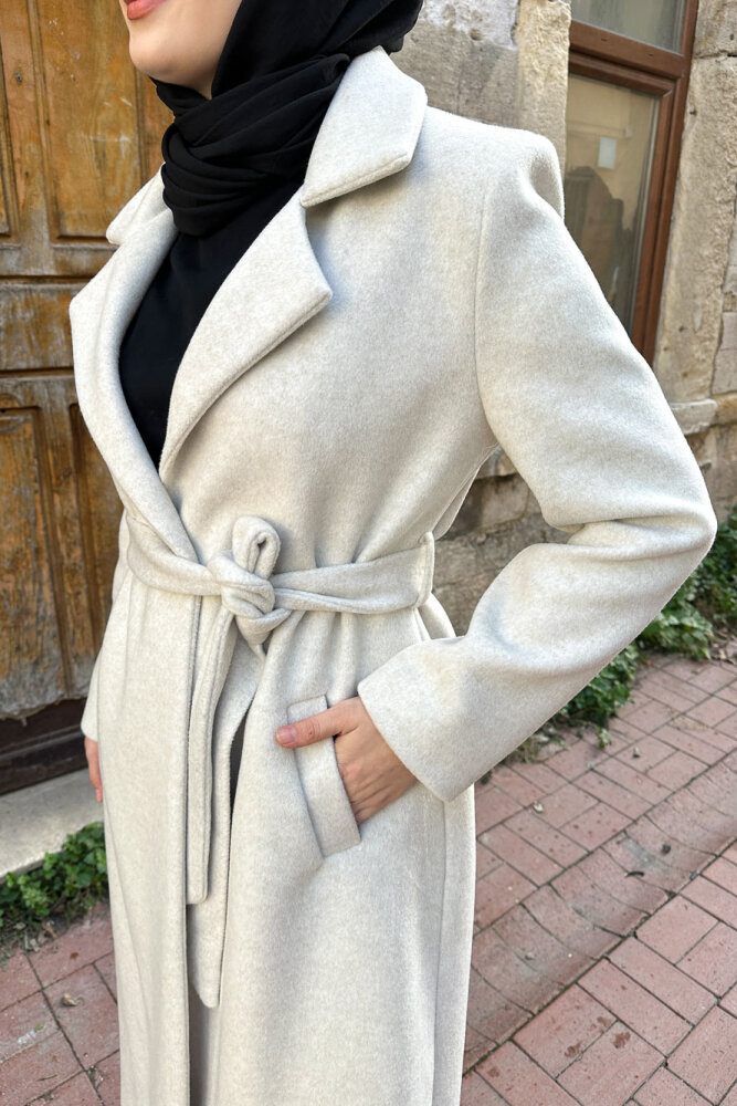 Narin Tam Boy Kaşe Kaban - Bej - 8